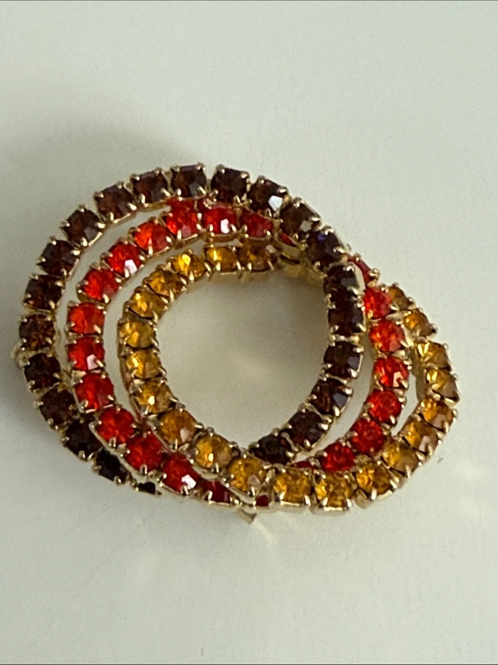 Vintage Multicolor rhinestone Triple Hoop Brooch autumn color perfection